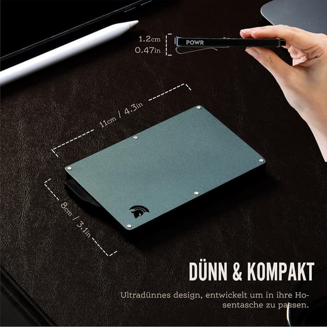 Detalle 2 de POWR Wallet Herren Metall Kartenhalter mit Münzfach – RFID-Blocker & Kartenetui für bis zu 8 Karten