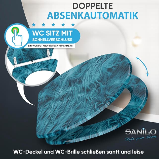 Detalle de Sanilo WC-Sitz mit Absenkautomatik & Schnellverschluss – Toilettendeckel zum Abnehmen per Knopfdruck