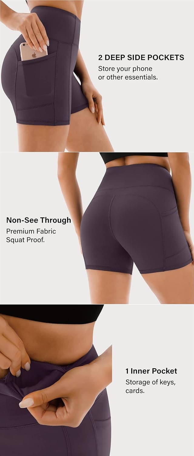 Detalle de JOYSPELS Women’s Gym Shorts with Pockets (High Waist, 4-way stretch)