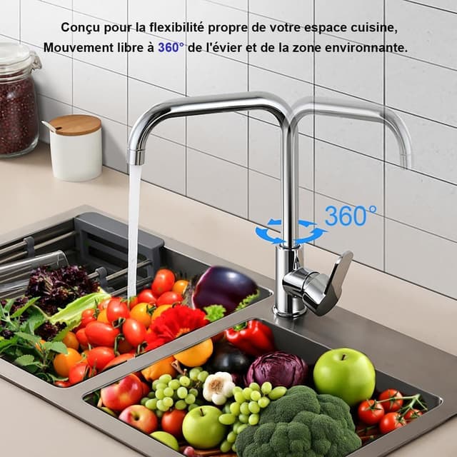 Detalle 2 de Robinet d’évier de cuisine à poignée unique XWIHTR pivotant 360° en acier inoxydable SUS304