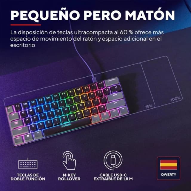 Thumbnail 2 de Trust GXT 867 Acira Teclado mecánico 60% RGB 60% 📱
