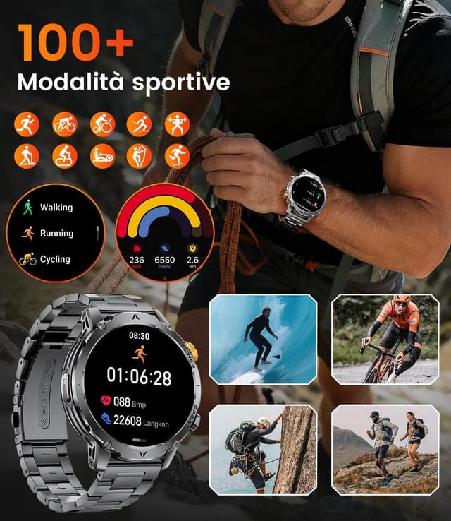 Detalle de LIGE Smartwatch Uomo EF24 con batteria da 1000mAh, display 1,7" e chiamate Bluetooth