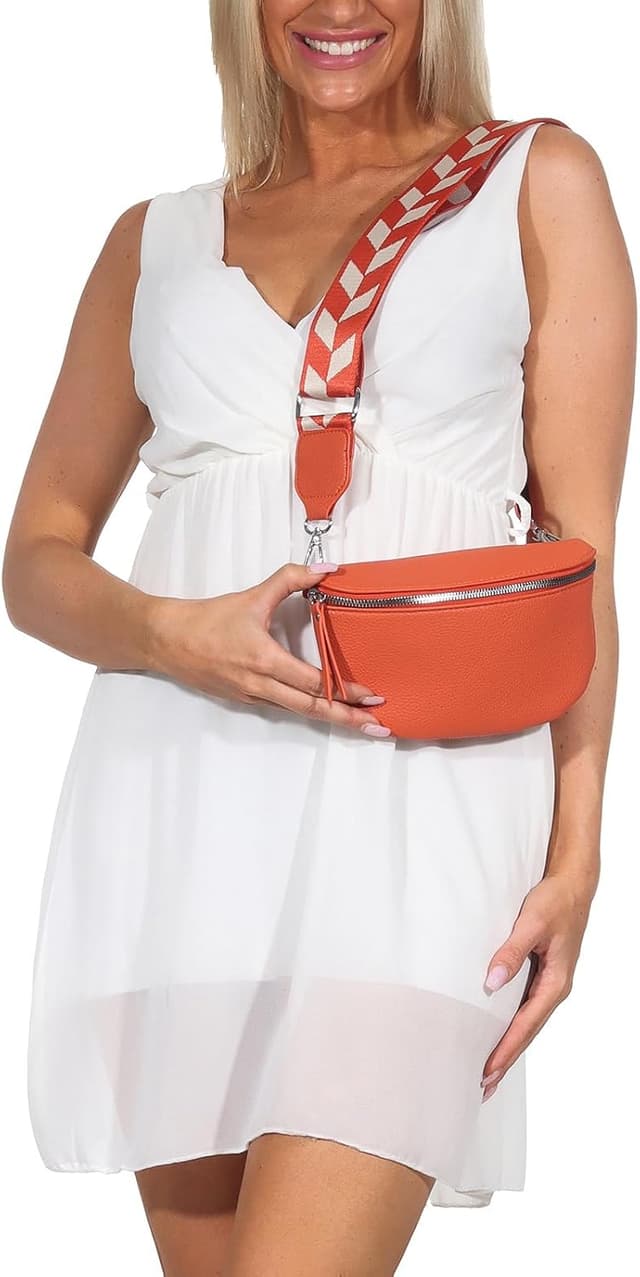 Detalle de Damen Bauchtasche 3-in-1 Umhängetasche / Crossbody / Schultertasche mit verstellbarem Gurt, 25 (Orange) – S