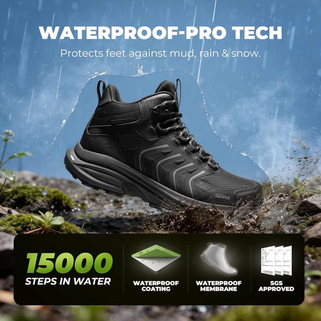Detalle de NORTIV 8 Men’s Waterproof PRO Hiking Boots (Armadillo FieldLite) — Lightweight, grippy outdoor trekking shoes