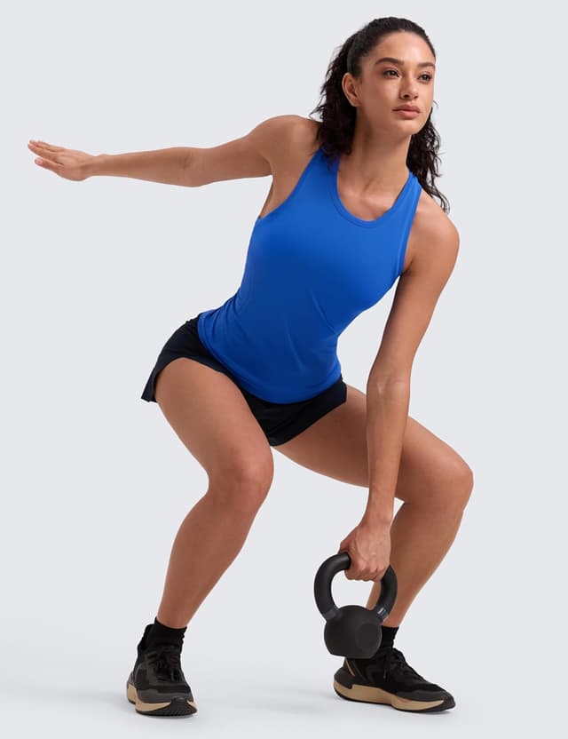 Detalle de CRZ YOGA débardeur sans couture pour femme à col haut et dos nageur, pensé pour la course et l’entraînement