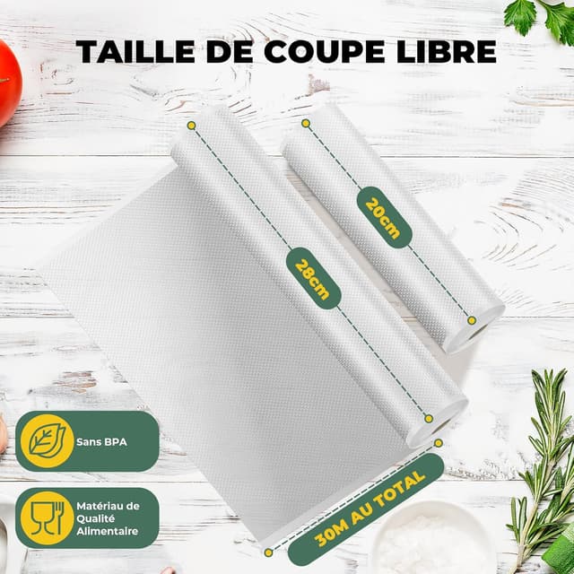 Thumbnail 1 de Rouleau Sous Vide Alimentaire 10 rouleaux sans BPA (5x 28x300 cm + 5x 20x300 cm) pour machine sous vide
