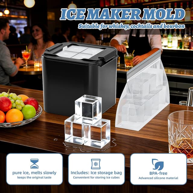 Detalle 2 de Bangp Crystal Clear Ice Cube Tray – clear silicone square ice cubes for bourbon, cocktails and slow-melting drinks