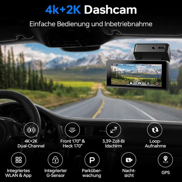 Detalle 2 de Dashcam Auto Front und Heck 4K+2K 32GB