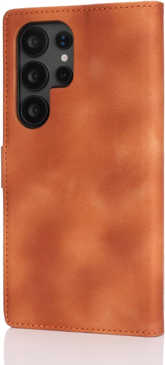 Detalle de Zouzt Hülle für Samsung Galaxy S25 Ultra – stoßfeste PU-Leder Flip-Hülle mit Kartenhalter und Standfunktion (Vintage Hellbraun)