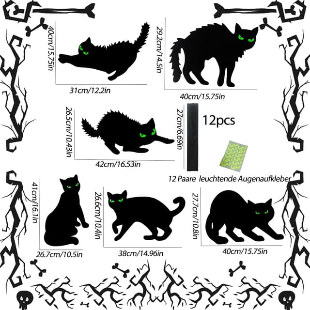 Detalle 1 de ILMFMY Halloween Gartendeko 6er Set Schwarze Katzen