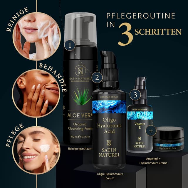 Detalle de Augencreme Satin Naturel mit BIO Aloe Vera, Hyaluron, Taurin & Vitamin E – Vegan, gegen Augenringe und Falten (30 ml)