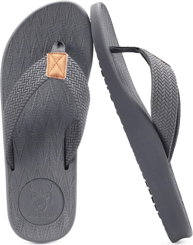 Detalle de KuaiLu Men’s Arch Support Flip Flops with Cushioned EVA Footbed