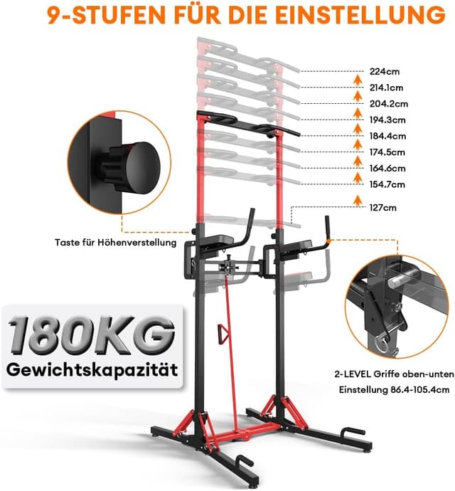 Detalle 2 de ONETWOFIT Barra per trazioni autoportante pieghevole con dip e altezza regolabile 127-224 cm
