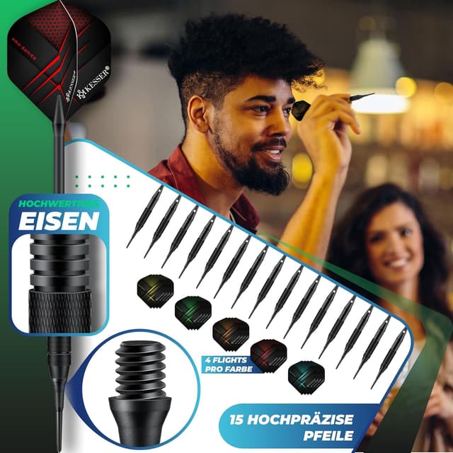 Detalle 2 de KESSER Elektronische Dartscheibe Profi Set – E Dartboard mit 15 Pfeilen, LED-Anzeige & Komplett-Zubehör