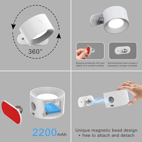 Detalle 2 de Coollamp lámpara de pared LED recargable con control táctil y rotación 360° (blanco)