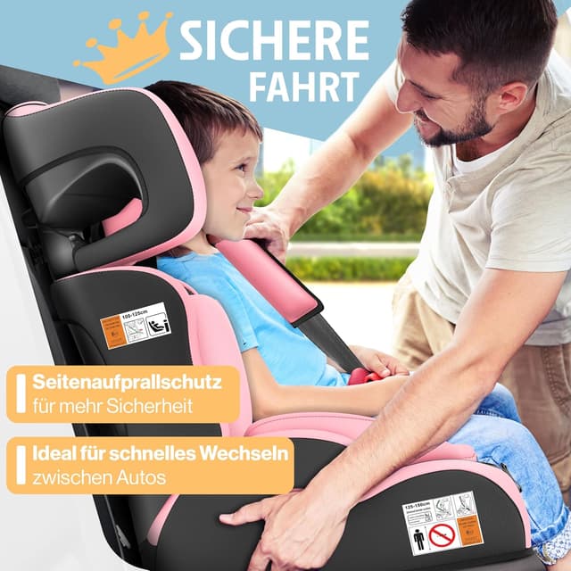 Thumbnail 6 de KIDIZ Autokindersitz i-Size R129 100–150 cm (bis 12 Jahre), Autokindersitz Gruppe 1/2/3 ohne ISOFIX – Rosa