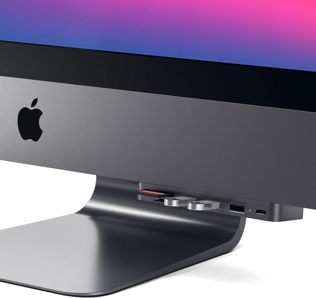 Detalle de SATECHI Hub USB-C con morsetto per iMac e lettore Micro/SD: espansione dati per iMac 2019/2017 e iMac Pro (grigio siderale)