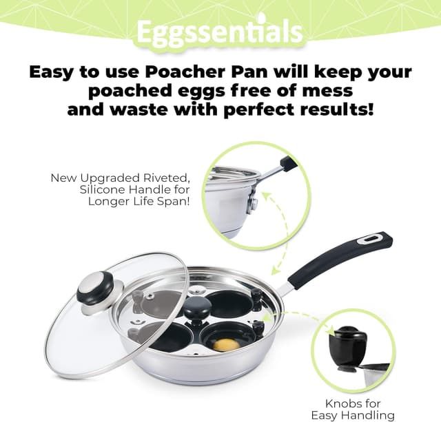 Detalle 2 de Eggssentials Egg Poacher (Stainless Steel Poached Egg Maker) with Spatula