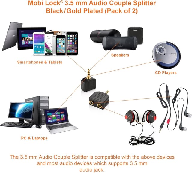 Detalle de Mobi Lock — Répartiteurs audio Jack 3,5 mm en Y (1 mâle vers 2 femelles) pour écouter à deux