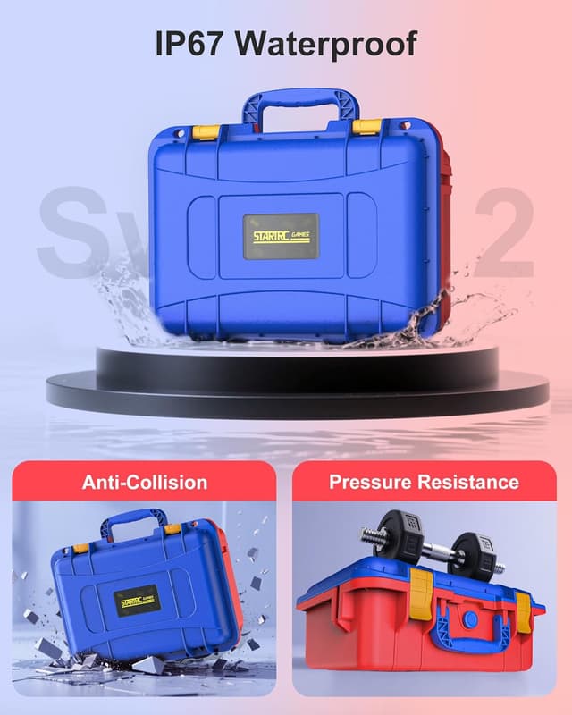 Detalle de STARTRC GAMES Hard Carrying Case for Nintendo Switch 2 (2025) – Waterproof Travel Case (Red & Blue)