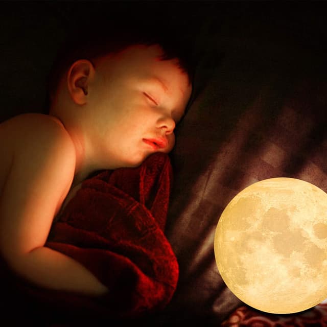 Detalle de 5.9 Inch LED Moon Night Light (3D Moon Lamp) with Touch & Tap Dimming, USB Charging and Wooden Stand