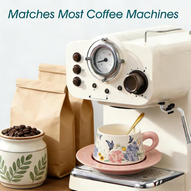 Detalle de ENSFTF Lily of the Valley coffee cup and saucer set (300ml) with stirrer – pink oil painting butterfly gift set