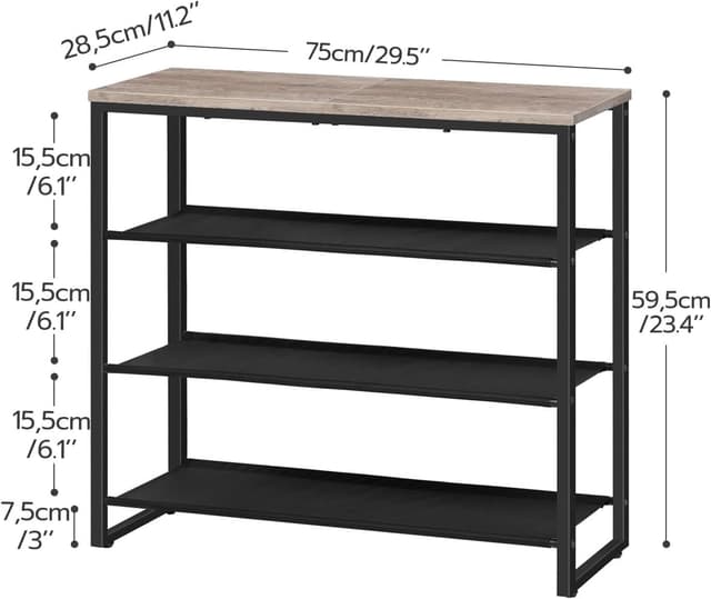 Detalle de HOOBRO scarpiera a 4 ripiani EBG47XJ01G1 in tessuto Oxford e piano in legno, stile industriale grigio talpa