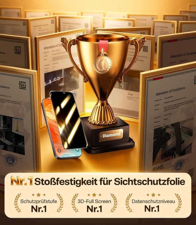 Detalle de TORRAS Präzise 9H+ Privacy Panzerglas für iPhone 17 Pro mit Sichtschutz (Full Screen, 0 Blasen, 2 Stück)