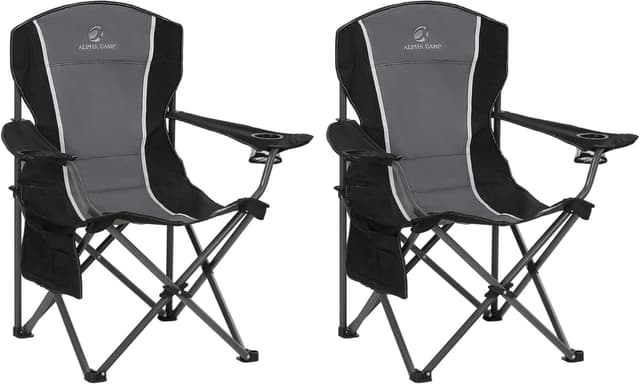Detalle de LET’S CAMP set of 2 foldable camping chairs with cup holder, padded seat and steel frame (up to 160kg each)