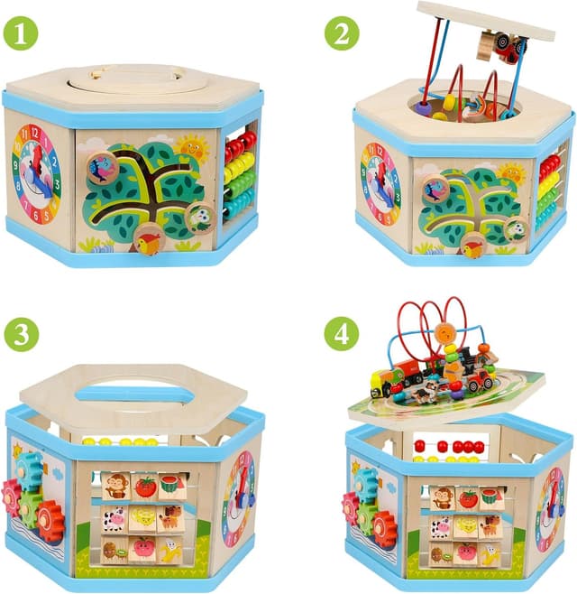 Thumbnail 3 de KABENFIS Wooden Activity Cube with Train Tracks 🚂