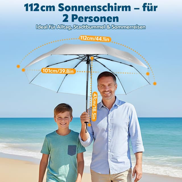 Detalle de ZOMAKE Sonnenschirm UPF 50+ Regenschirm – automatik Auf und Zu, kompakt taschenfaltbar