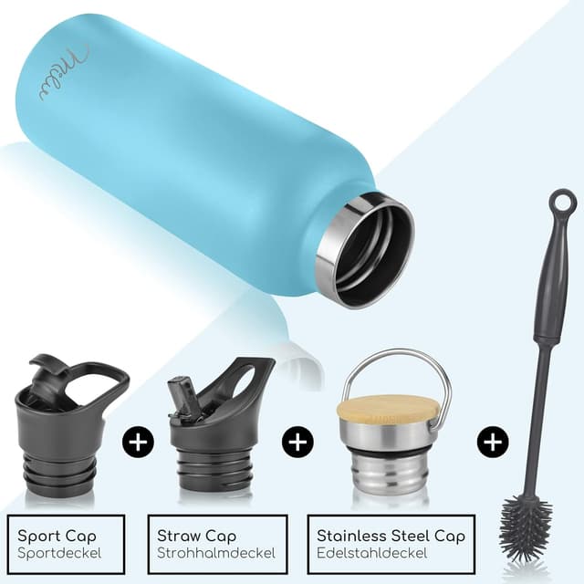 Thumbnail 2 de Milu Edelstahl-Trinkflasche mit Strohhalm, doppelwandig vakuumisoliert (350/500/750/1000 ml) – 100 % dicht, auslaufsicher