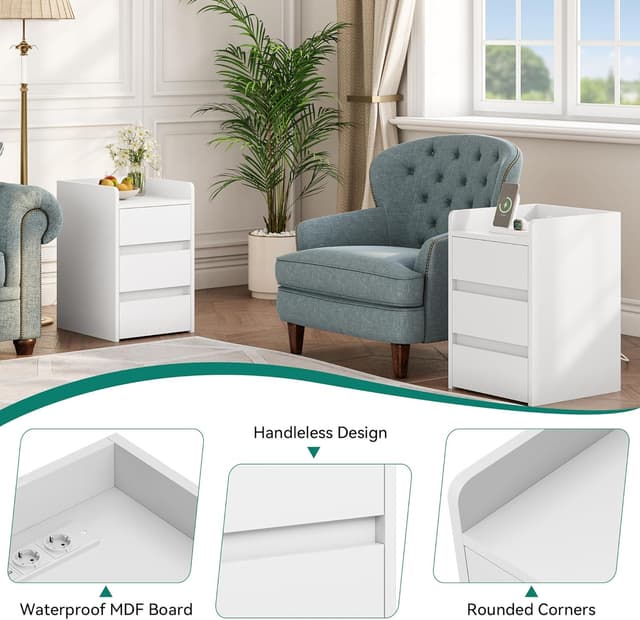 Thumbnail 4 de YITAHOME Mesita de Noche con Carga USB y 3 Cajones