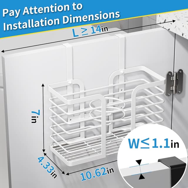 Detalle de YIGII Adjustable Height Hair Dryer Holder (3-Level Hook) for Cabinet Doors or Wall Mounting