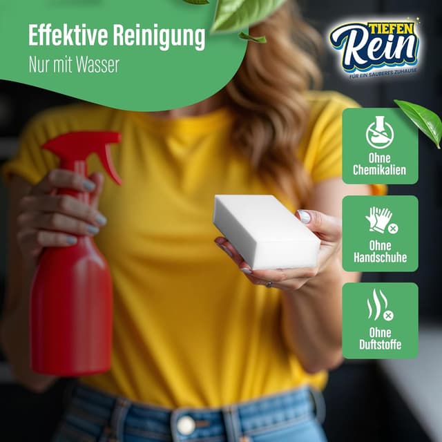 Detalle de Schmutzradierer Schwamm „2,5x längere Lebensdauer“ – 4er Pack Zauberschwamm zum Entfernen von Flecken (ohne Chemie)