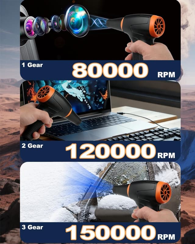 Detalle de WHATOOK W12 mini soffiatore elettrico a aria compressa ricaricabile 3 velocità, LED e batteria 8000 mAh