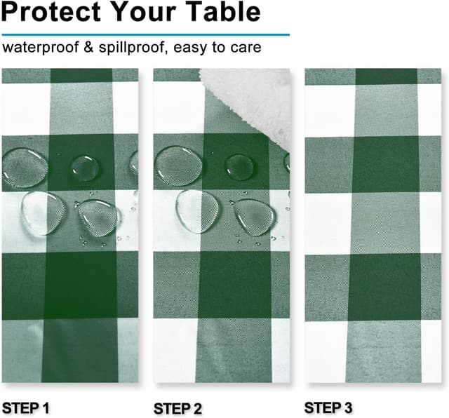 Detalle de Hiasan Checkered Tablecloth Square 70 x 70 Inch (Waterproof, Wrinkle-Resistant) in Forest Green & White Gingham