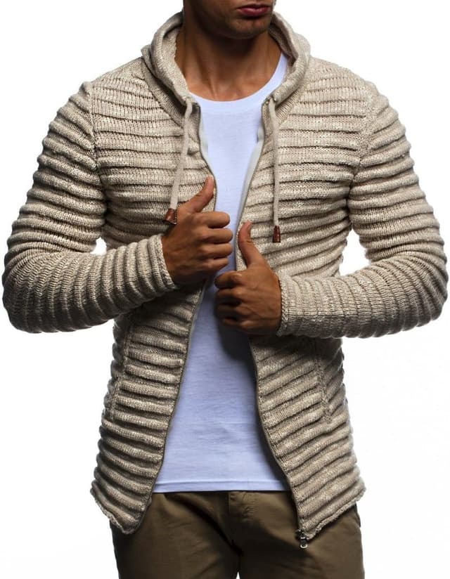 Detalle de Leif Nelson Giacca uomo in maglia con cappuccio cardigan LN-20724