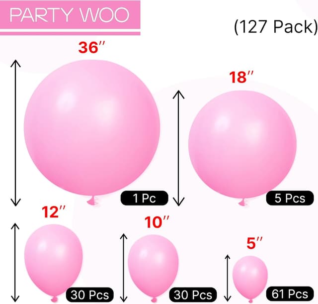 Thumbnail 6 de PartyWoo Pink Balloon Arch Kit (127 pcs) Matte Pink Balloons in Multiple Sizes for Baby Shower, Valentine’s & More