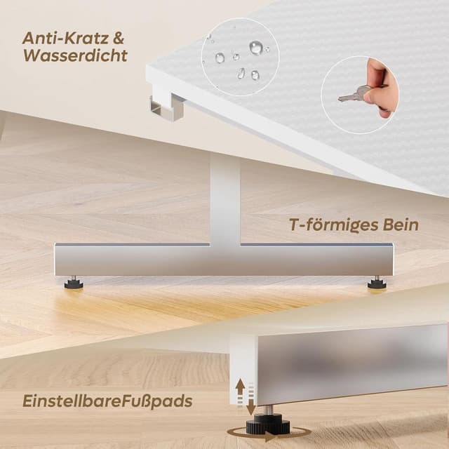 Detalle 2 de Bestier Scrivania da gioco con LED RGB, supporto monitor e superficie in fibra di carbonio (bianco, 106 cm)