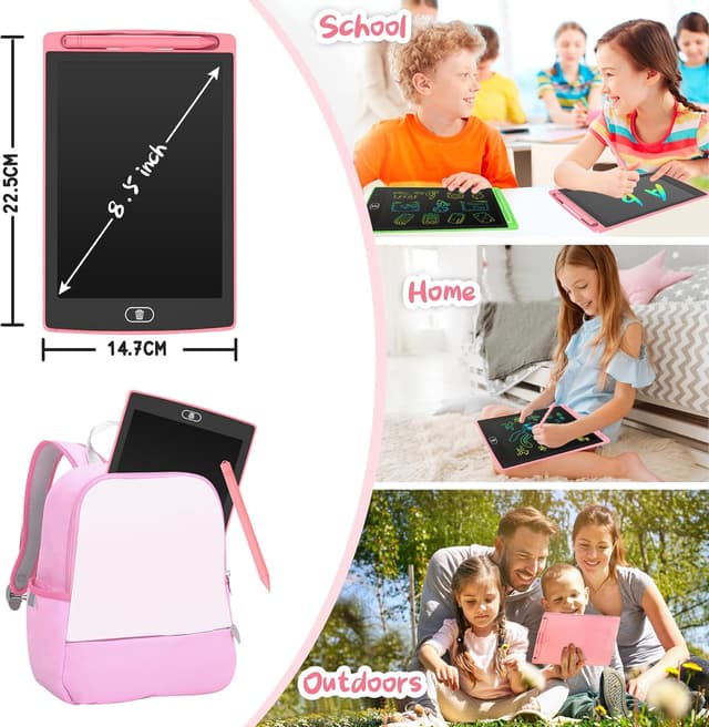 Detalle de Kinder-LCD-Schreibtafel (8,5 Zoll) im 2er-Set – Maltafel zum Kritzeleien für 3–8 Jahre, Rosa/Grün