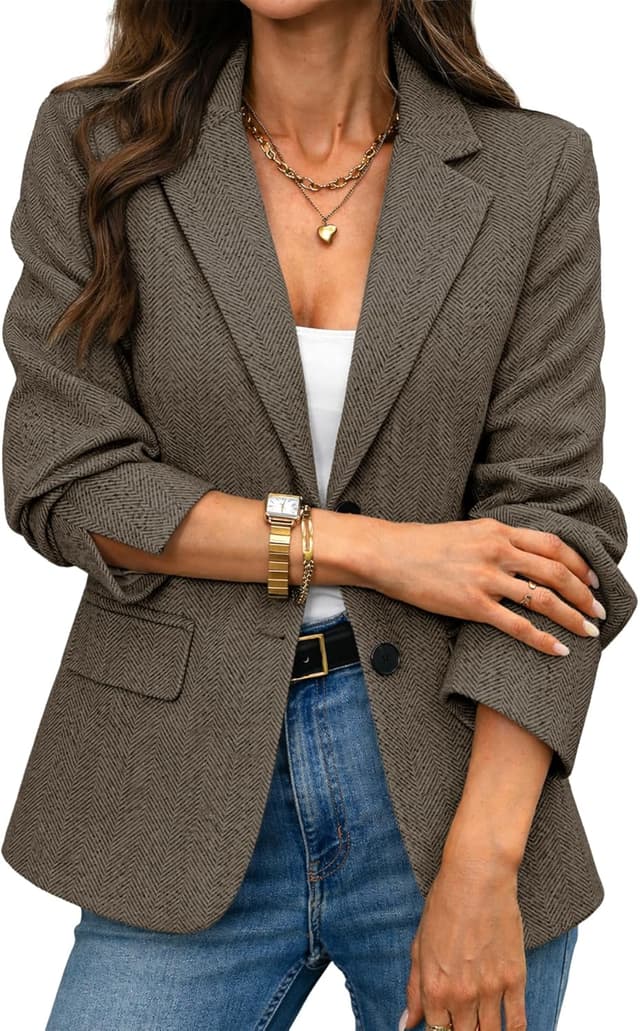 Thumbnail 6 de ELLEVEN Women’s Herringbone Tweed Blazer (Slim Fit) – Business Casual Work Jacket
