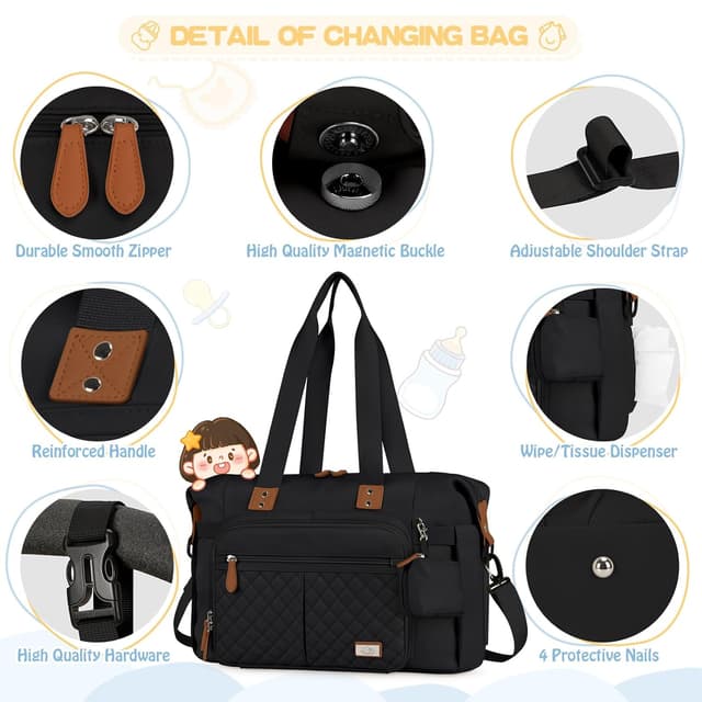 Thumbnail 4 de RAINSMORE Baby Wickeltasche Groß mit 7 Taschen