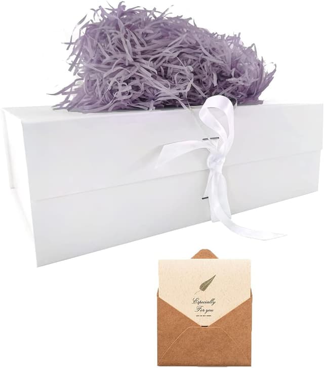 Detalle de White Gift Box (33x26x11cm) with Magnetic Lids and Silk Ribbon – Large Present Packaging