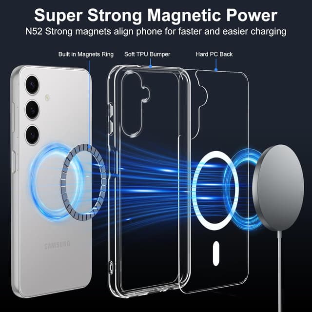 Detalle 2 de XTCASE Coque magnétique pour Samsung Galaxy S26 compatible MagSafe (transparente, anti-rayures) avec bumper TPU antichoc