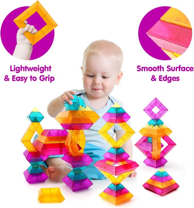 Detalle de MAKE KIDS SMILE BUBBLE FUN 30-Piece Translucent Building Blocks Set (Ages 3–6) for STEM & Light Tables