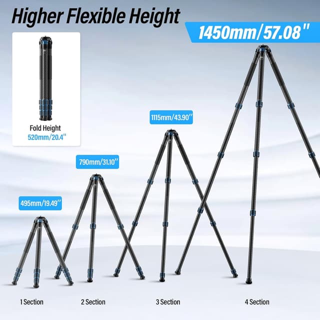 Detalle de SiRUI AM-324 Carbon Fibre Travel Tripod (57 in) with No Centre Column Design