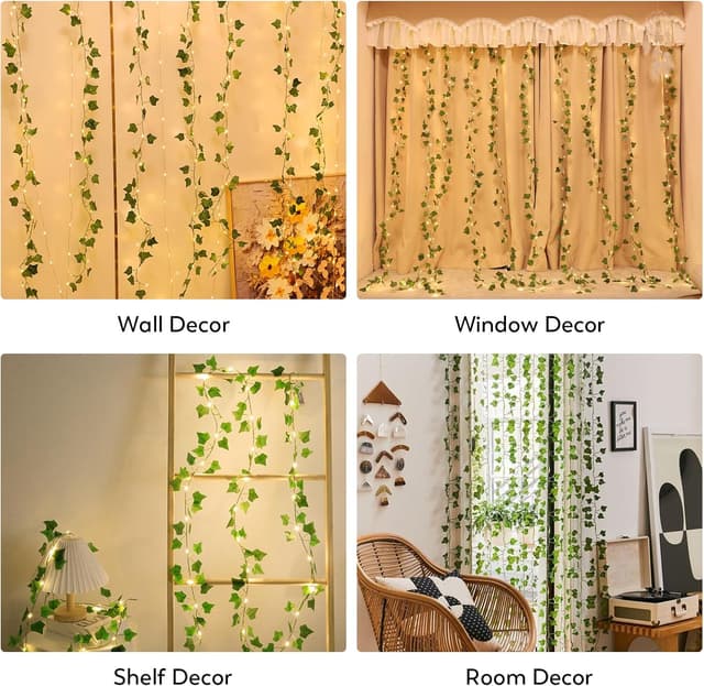 Detalle de Lichtervorhang Innen 2x2 m mit 200 LEDs – Efeu-Girlande (8 Modi, Timer, Fernbedienung)