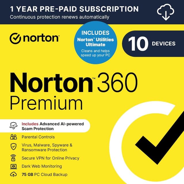 Detalle de Norton 360 Premium + Utilities 2025 10‑device subscription