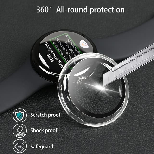 Detalle de Sichy Case with Screen Protector for Google Pixel Watch 3 (45mm) – Clear full-coverage PC cover